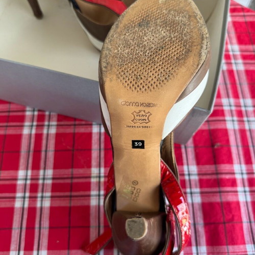 Gianna Kazakou sandals like new, high heels, brown with red and white