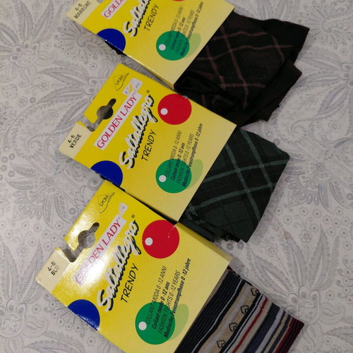Golden Lady children's tights new, size 4-6, pack of three, multicolor