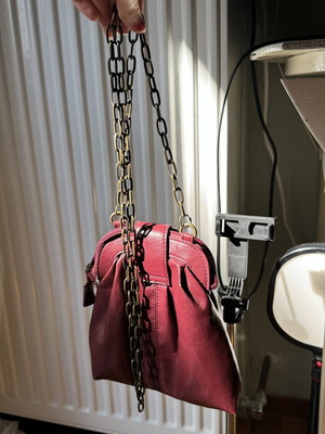 Vintage Burgundy Leather Shoulder Bag used, retro chain strap