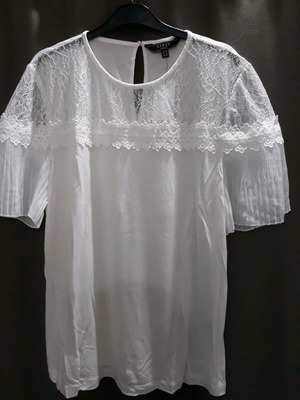 Lipsy London Γυναικεία κοντομάνικη μπλούζα λευκή με δαντέλα καινούργια μέγεθος L