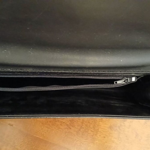 Envelope bag black genuine leather 14x28 cm used with plastic paint stain