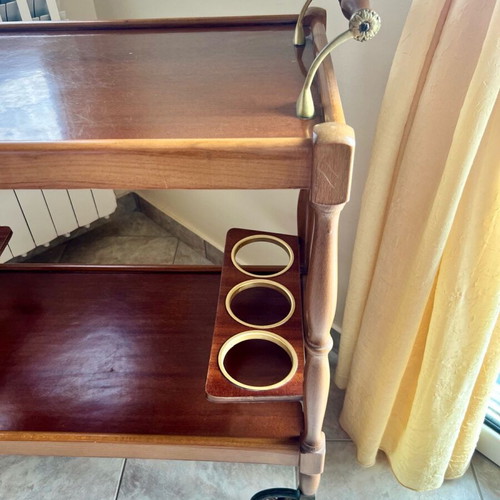Vintage wooden wheeled bar used, walnut color