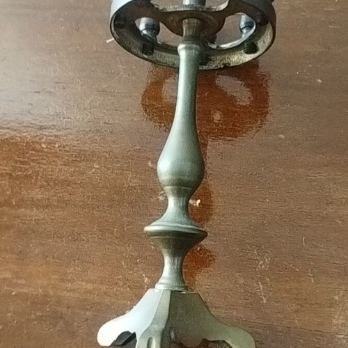 Bronze old candleholder like new, small with eight thin holes, 21 cm