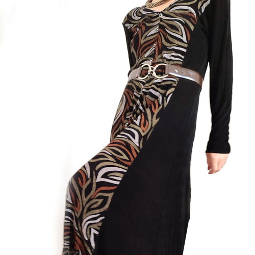 Vintage 80s Long Rib Dress used, black with buttons