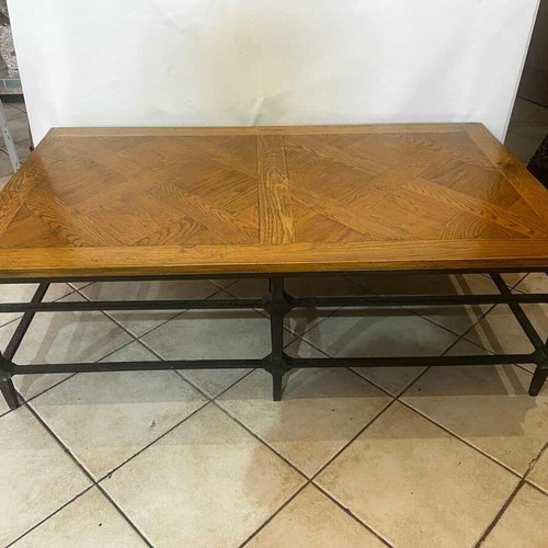 Cast iron coffee table with wooden surface 45x140x80, used