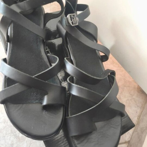 Greek-made black sandals with suede insole and ankle strap