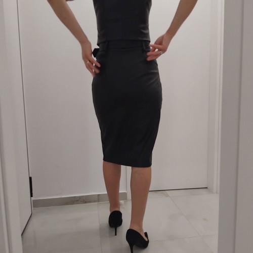 Leather set like new, vest and midi skirt with belt, black