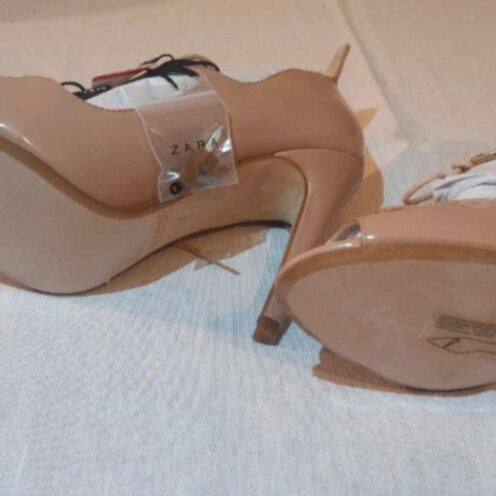 Zara Lace-Up Heels Nude Size 36 New