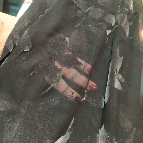 Shirt jacket sheer with velvet flowers new, black XL