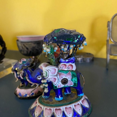 Decorative elephants used, set of 2, enamel