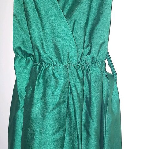 Emerald green satin long dress with straps L&S like new