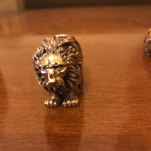 Hedgehog and lion set used, miniature enamel figurines