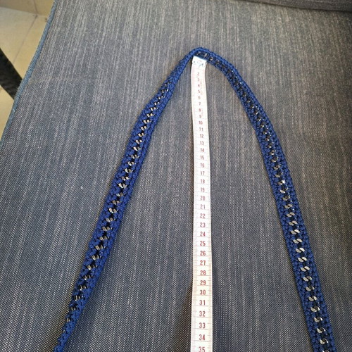 Handmade blue knitted shoulder bag used with silver chain