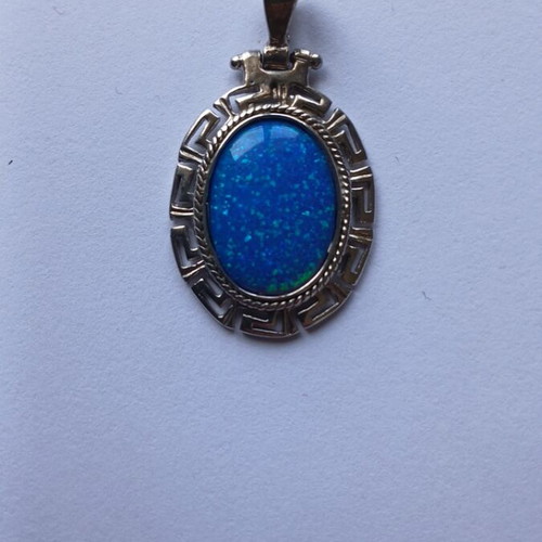 Silver pendant 925 with blue opal and meander used