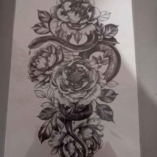 Tattoo new with snake and flower design