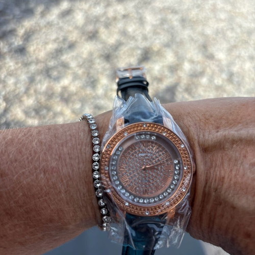 Oxette Lady Strass women's watch new with black leather strap