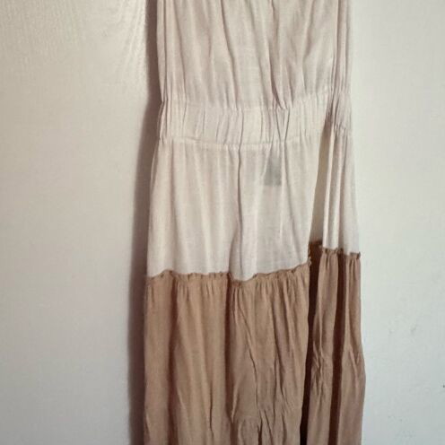 Long linen dress like new, beige and brown