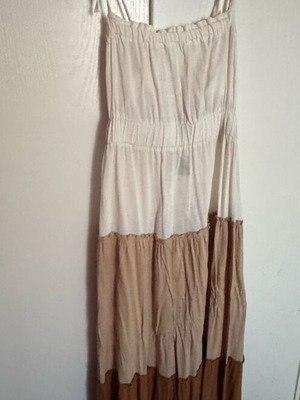 Long linen dress like new, beige and brown