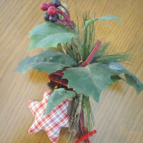 Christmas decoration new with mistletoe branch, pinecone and fabric heart