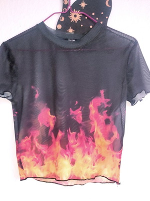 Bershka Mesh See Through Flame T-shirt like new, size XS