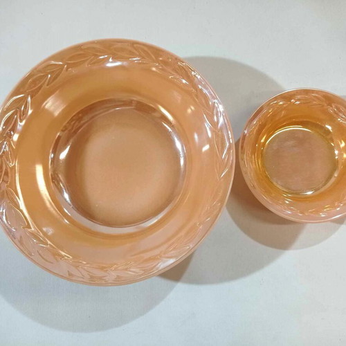 Anchor Hocking set of 8 used, Peach Luster, 1960s