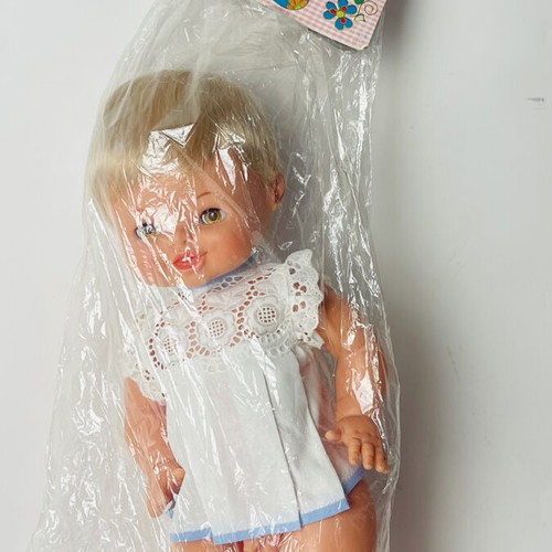 Vintage Baby Doll Blonde With White Dress In Plastic Bag