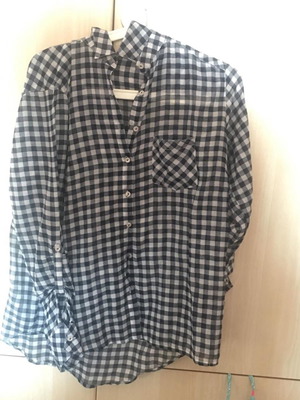 Checked shirt women white blue one size