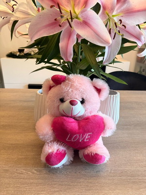 Pink teddy bear like new, soft fabric