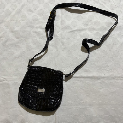 Vintage patent leather crossbody bag, black, medium size, crocodile pattern