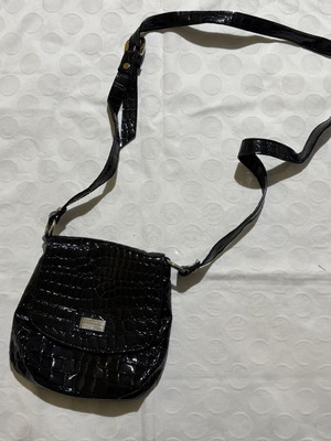 Vintage patent leather crossbody bag, black, medium size, crocodile pattern