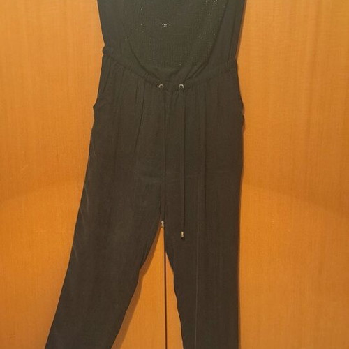 Black strapless evening jumpsuit like new with rhinestones