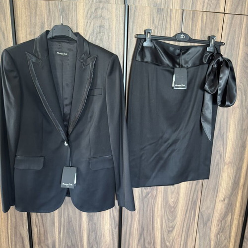 Massimo Dutti Black Tuxedo Blazer and Skirt Suit with Satin Details