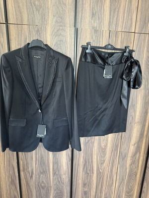 Massimo Dutti Black Tuxedo Blazer and Skirt Suit with Satin Details