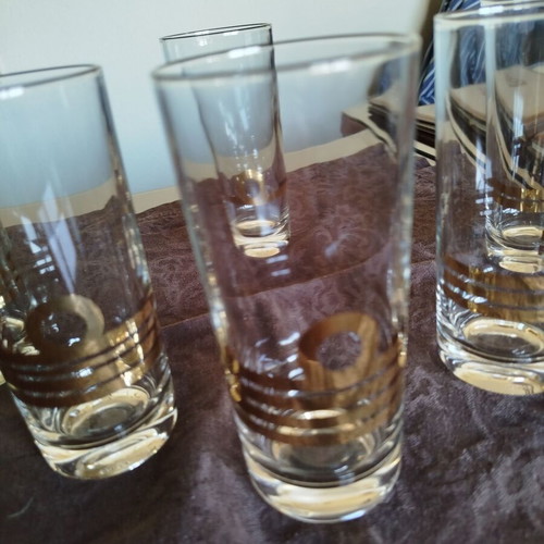 Set of 6 tall whisky glasses with gold PN insignia like new
