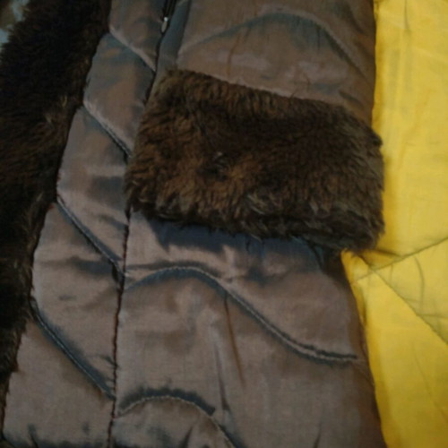 Women's jacket used with fur trim brown