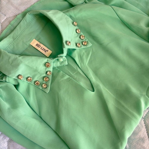 Women’s blouse small pistachio green like new with rhinestones