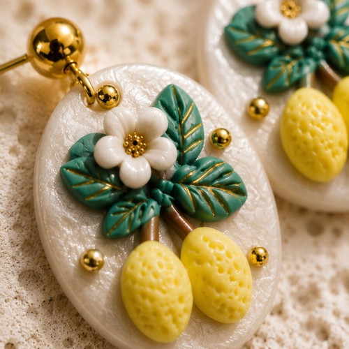 Handmade Lemon Earrings Polymer Clay New