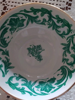 Porcelain decorative bowl like new, white green with gold details