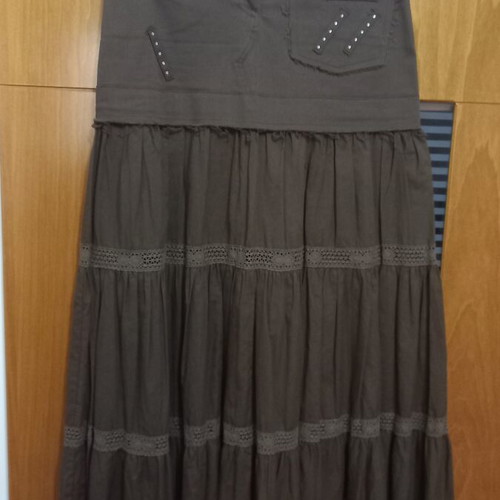 Maxi skirt like new, brown linen with lace and bead details
