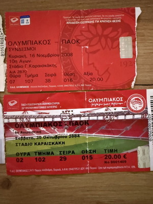 Συλλεκτικά εισιτήρια Ολυμπιακός – ΠΑΟΚ, σετ 4, σαν καινούργιο
