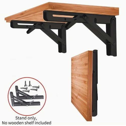 Folding Shelf Brackets Set of 2, Solid Metal, Stainless Steel, Adjustable