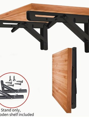 Folding Shelf Brackets Set of 2, Solid Metal, Stainless Steel, Adjustable