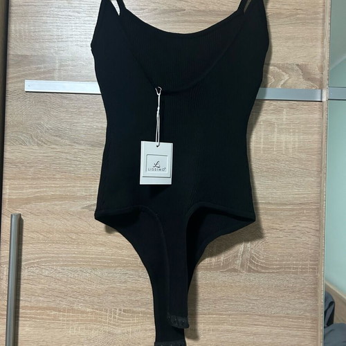 Rib bodysuit new, black with large back opening
