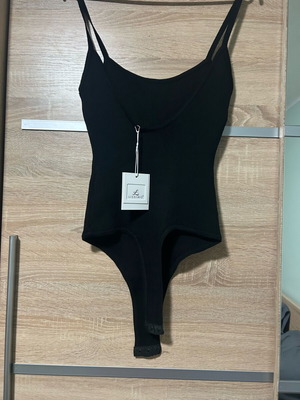 Rib bodysuit new, black with large back opening