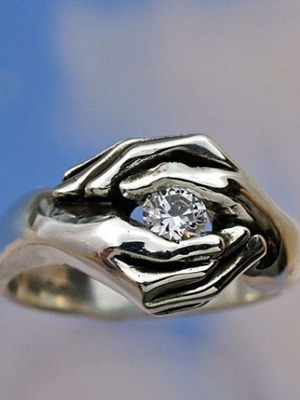 Ring with White Sapphire New, Silver-Plated Stainless Steel