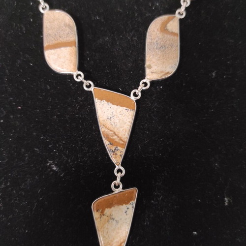 Silver-plated necklace with Jasper stone new, beige and brown