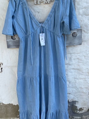 Denim long peasant dress new, Primark, blue turquoise