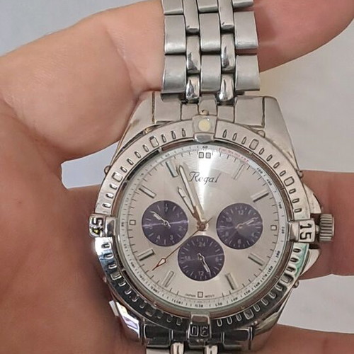 Regal wristwatch men's used, silver with blue decoration