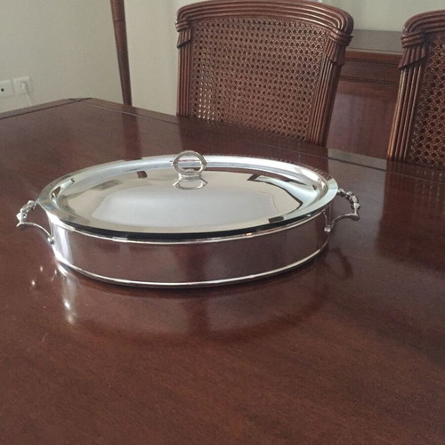 Luxury Silver-Plated Serving Dish with Integrated Pyrex Ovenproof Insert like new