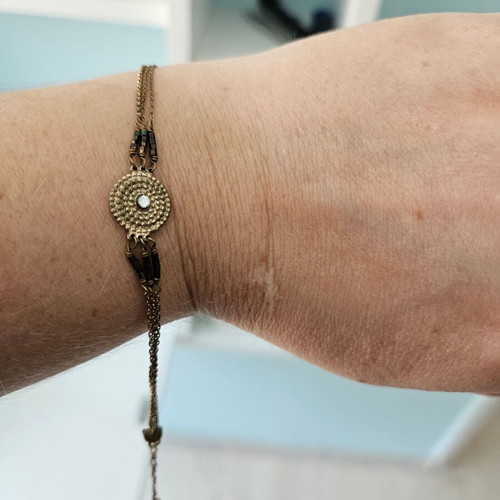 Ethnic bronze bracelet used with chains and zircon Satellite Paris